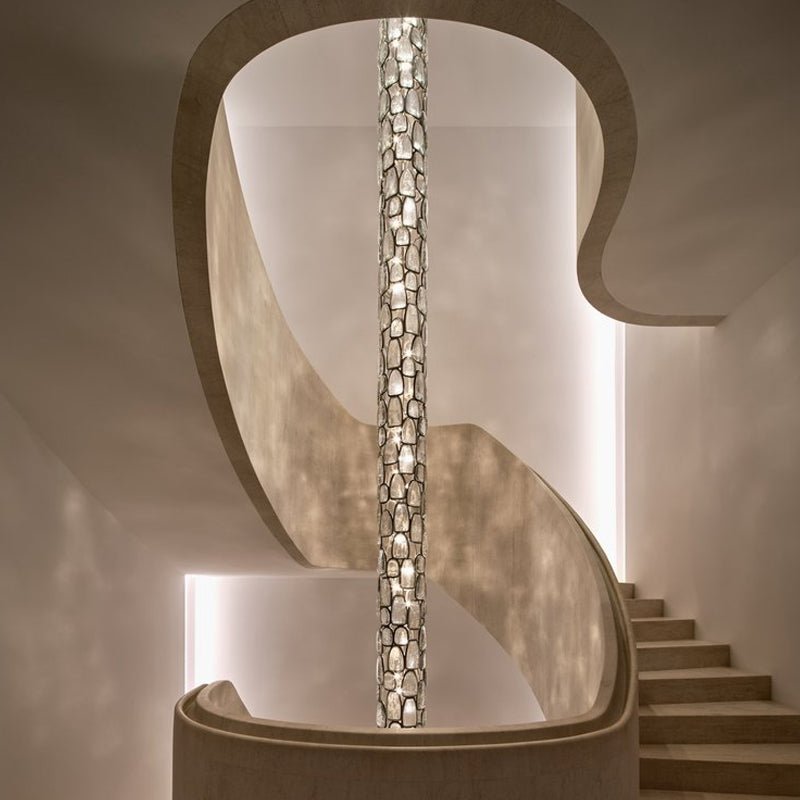 Crystal Mosaic Column Chandelier | Modern Crystal Pendant Light for Dining Room & Foyer