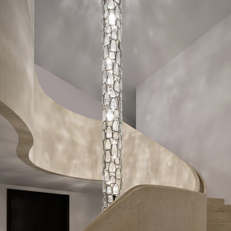Crystal Mosaic Column Chandelier | Modern Crystal Pendant Light for Dining Room & Foyer