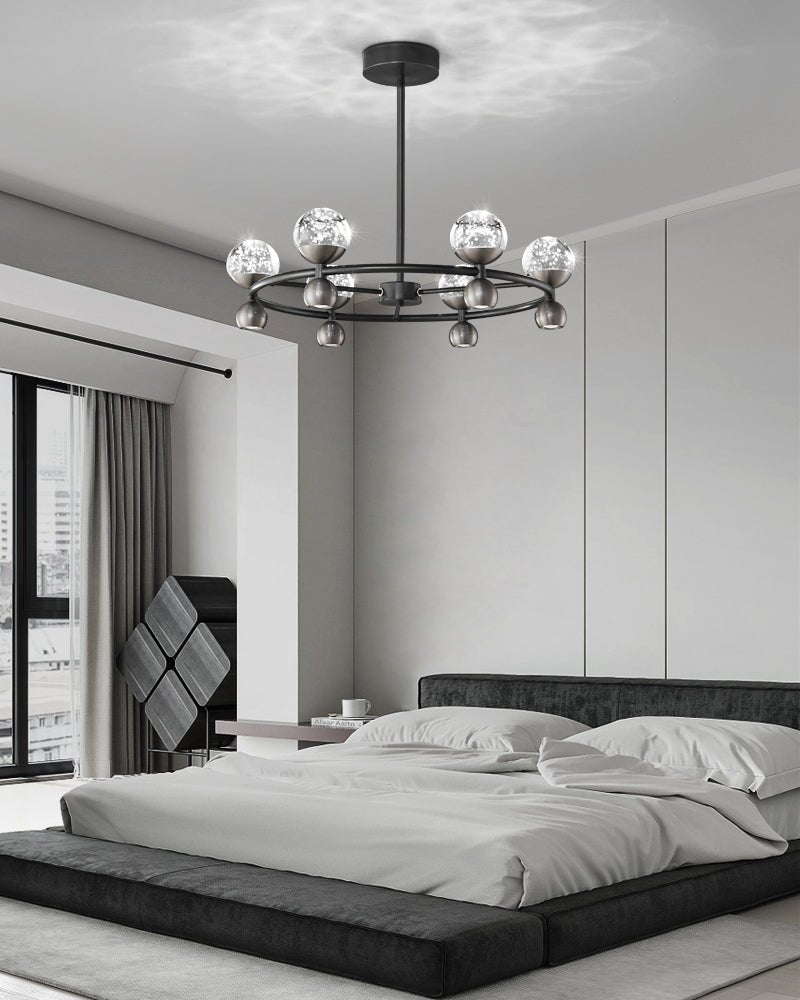 Crystal Nebula Chandelier – Modern Brass and Glass Pendant Light
