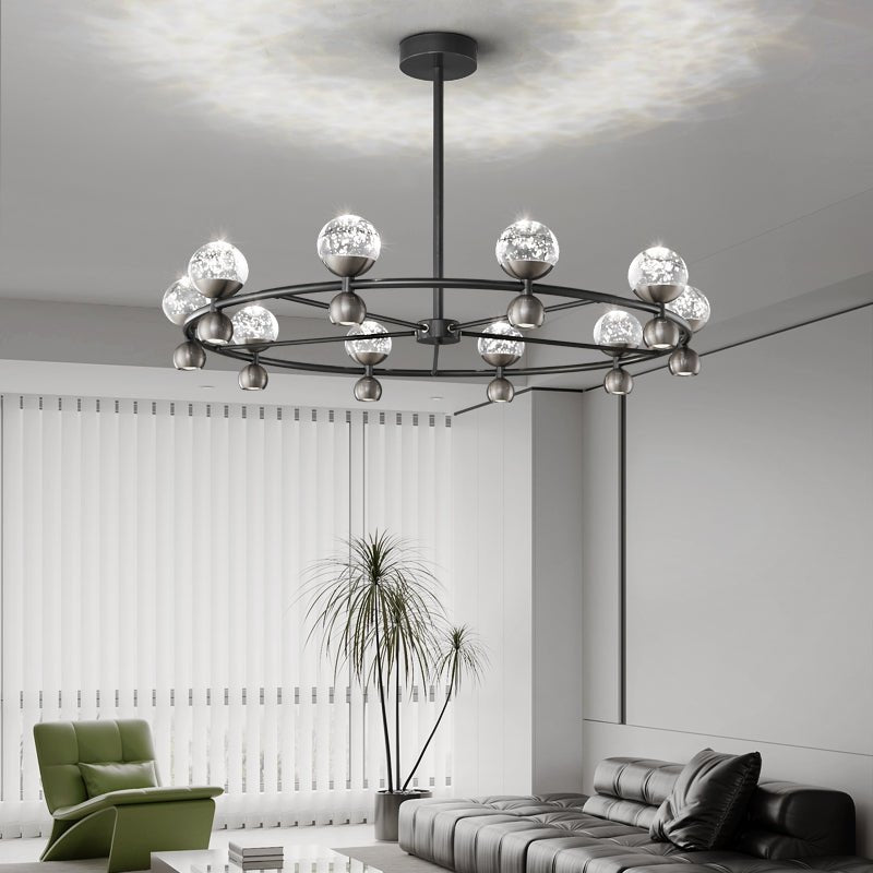 Crystal Nebula Chandelier – Modern Brass and Glass Pendant Light