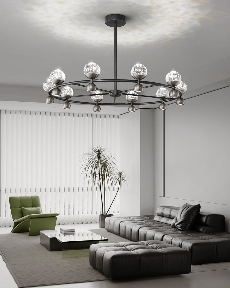 Crystal Nebula Chandelier – Modern Brass and Glass Pendant Light