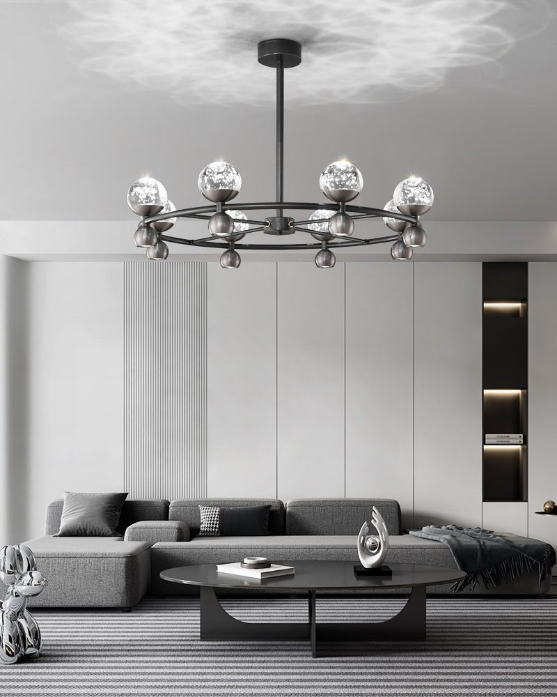 Crystal Nebula Chandelier – Modern Brass and Glass Pendant Light