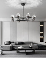 Crystal Nebula Chandelier – Modern Brass and Glass Pendant Light