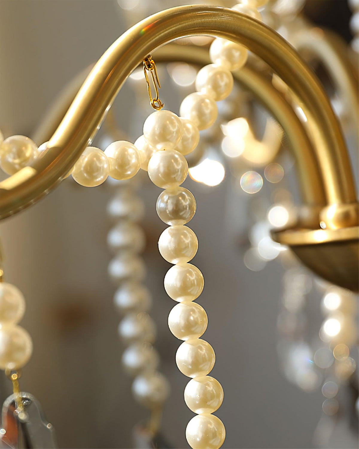 Crystal Pearl Chandelier in Brass with Clear Crystal Beads