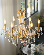 Crystal Pearl Chandelier in Brass with Clear Crystal Beads