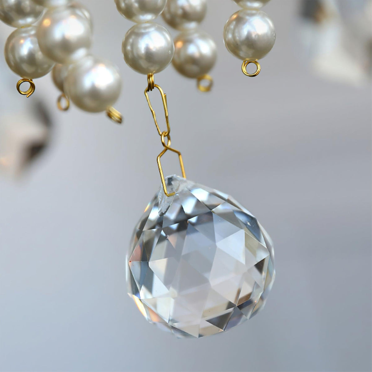 Crystal Pearl Chandelier in Brass with Clear Crystal Beads