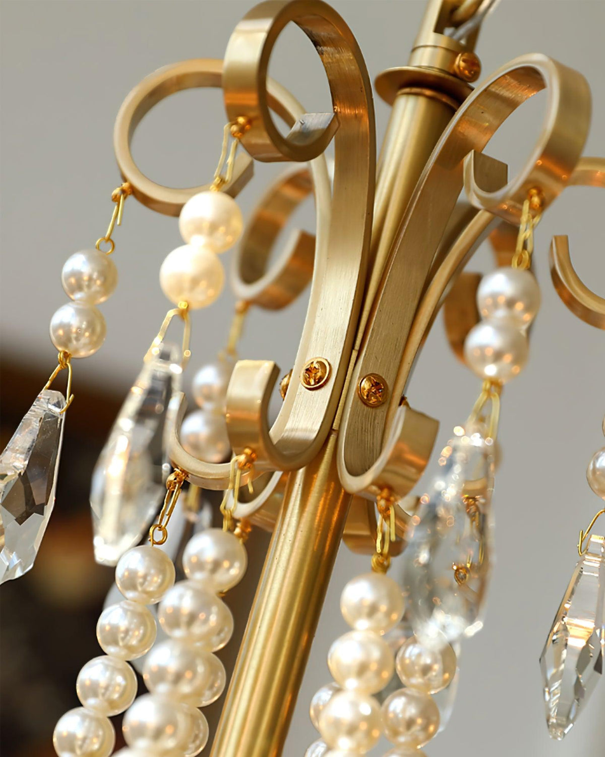 Crystal Pearl Chandelier in Brass with Clear Crystal Beads