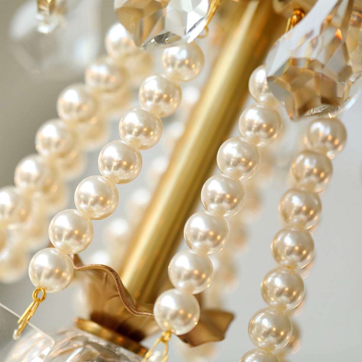 Crystal Pearl Chandelier in Brass with Clear Crystal Beads