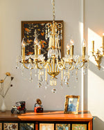 Crystal Pearl Chandelier in Brass with Clear Crystal Beads