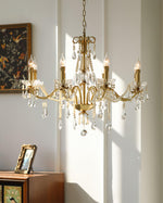 Crystal Pearl Chandelier in Brass with Clear Crystal Beads
