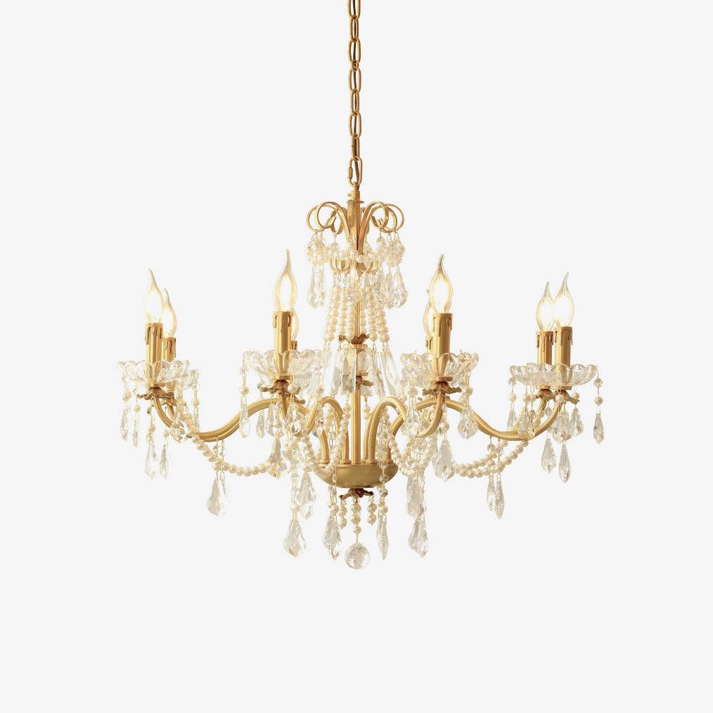 Crystal Pearl Chandelier in Brass with Clear Crystal Beads