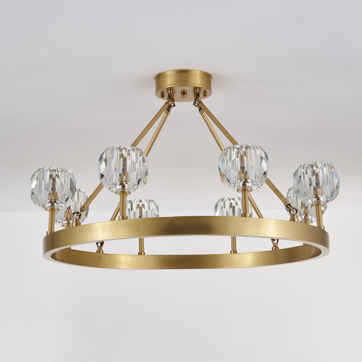 Crystal Round Gold Brass Chandelier for Dining Room and Living Room