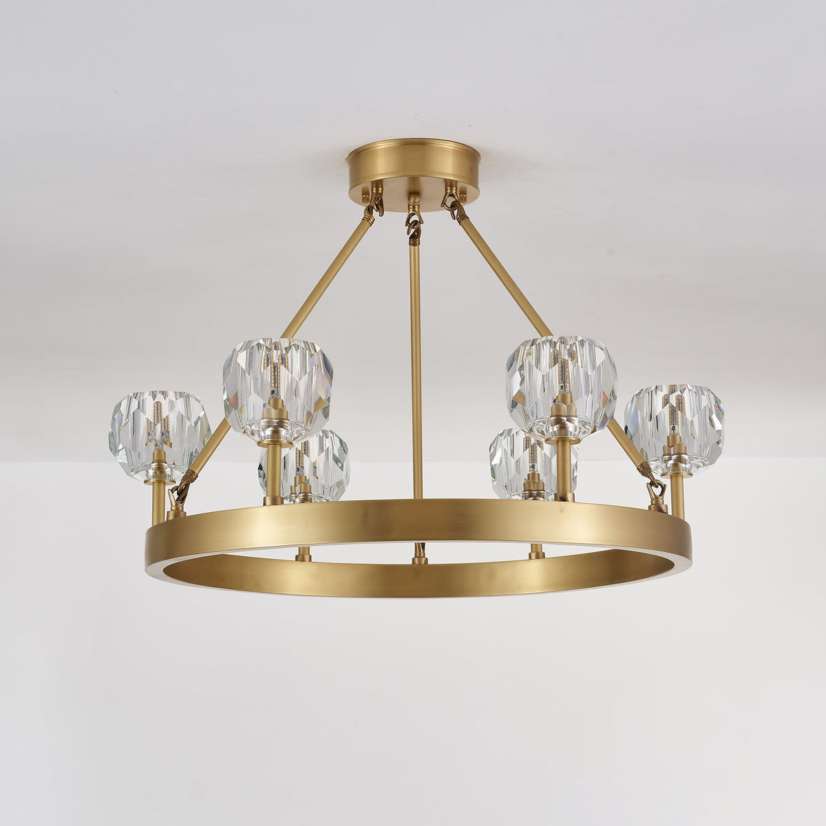 Crystal Round Gold Brass Chandelier for Dining Room and Living Room