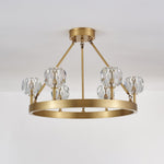 Crystal Round Gold Brass Chandelier for Dining Room and Living Room