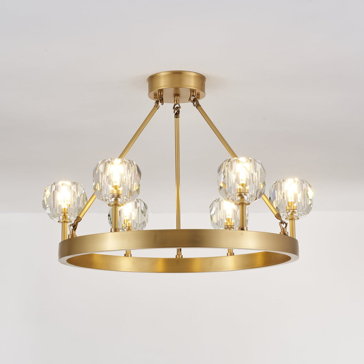 Crystal Round Gold Brass Chandelier for Dining Room and Living Room