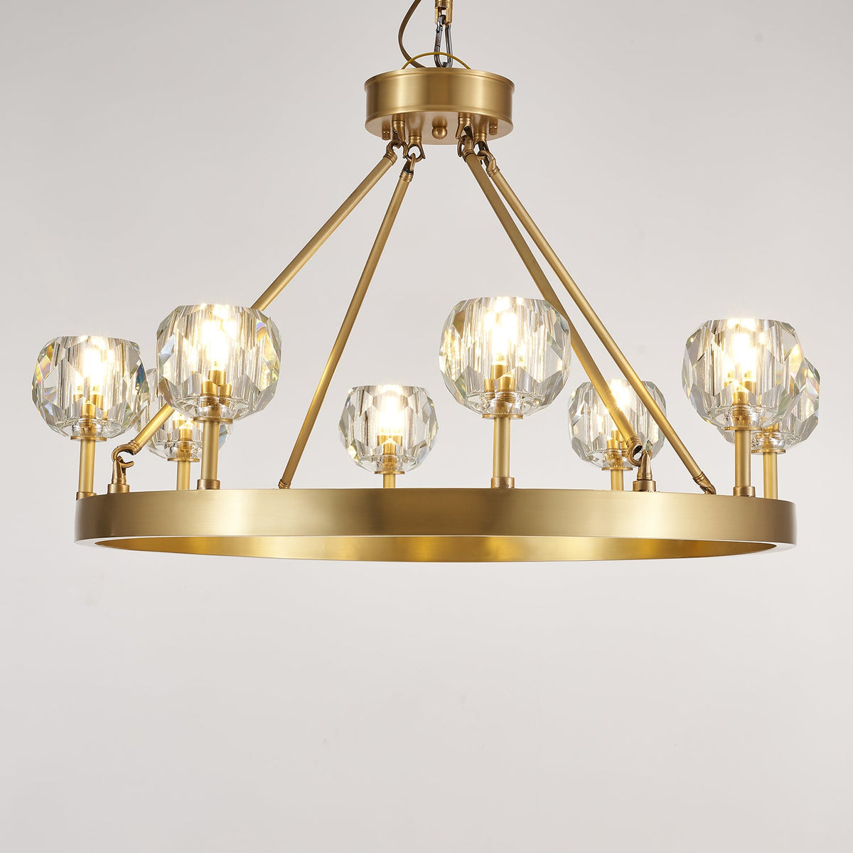 Crystal Round Gold Brass Chandelier for Dining Room and Living Room