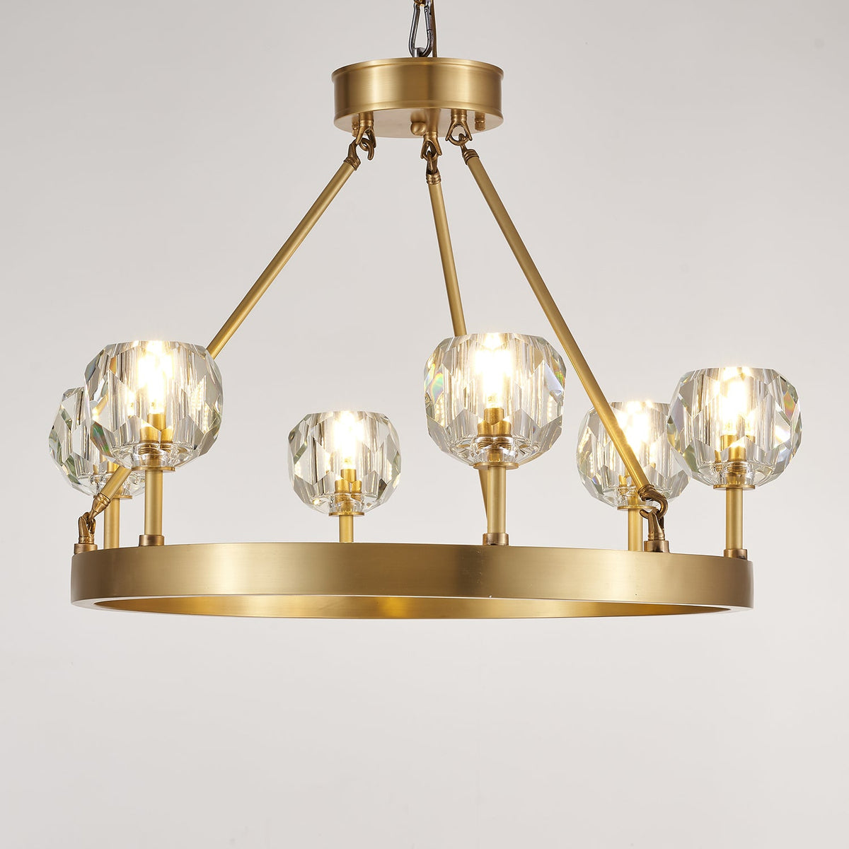 Crystal Round Gold Brass Chandelier for Dining Room and Living Room
