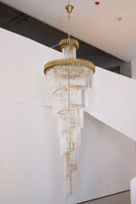 Crystal Spiral Chandelier – Modern Gold Crystal Statement Light for Grand Interiors
