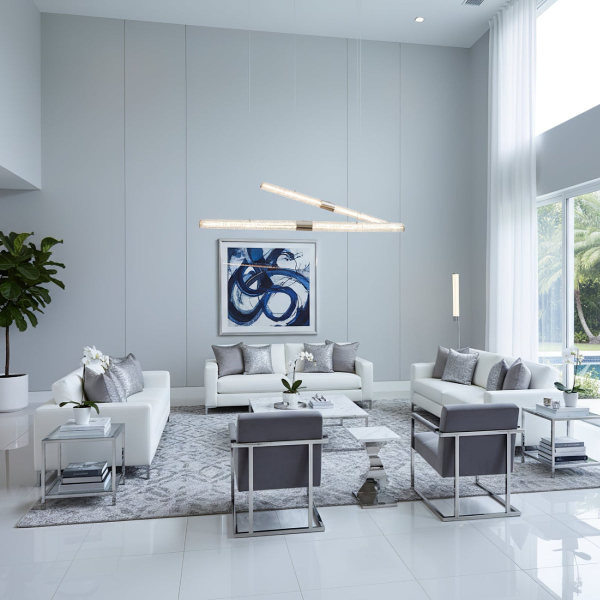 Crystal Stream Linear LED Pendant Light for Dining Room and Kitchen Island
