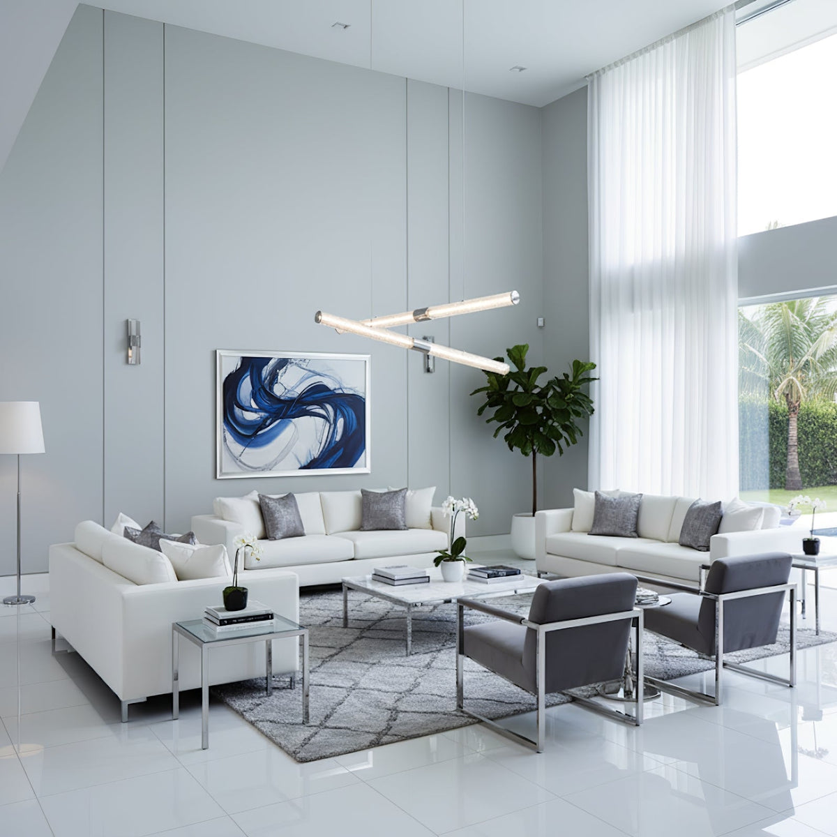 Crystal Stream Linear LED Pendant Light for Dining Room and Kitchen Island