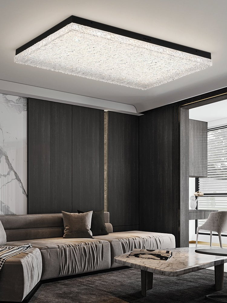 Crystalia Resin Ceiling Light – Modern Flush Mount with Black Iron Frame