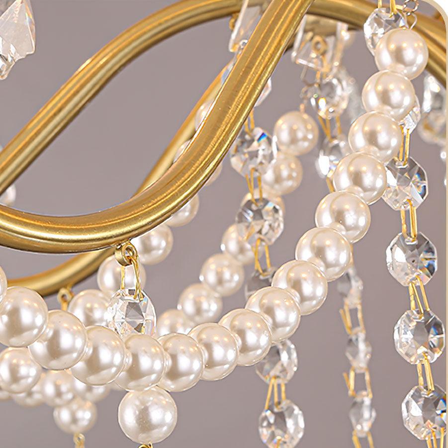 Crystal Pearl Chandelier in Brass with Clear Crystal Beads