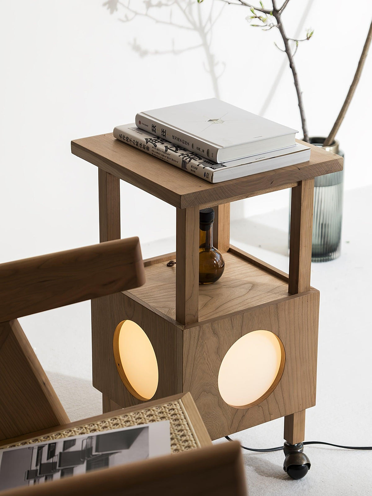 Cubby Mobile Table Lamp in Cherry Wood and Acrylic