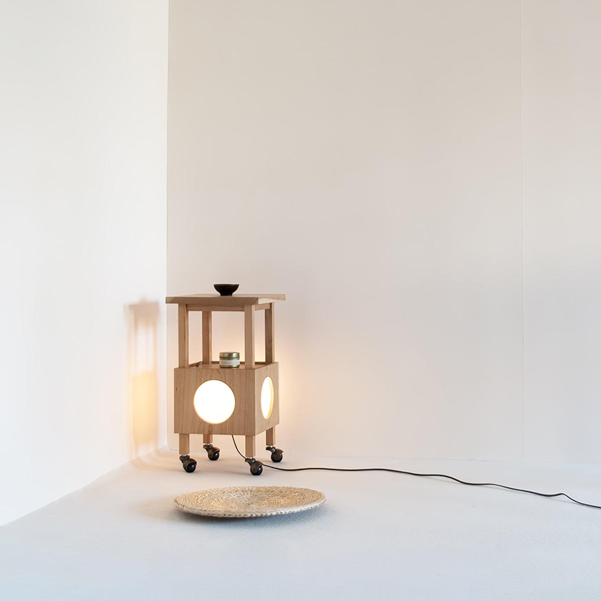 Cubby Mobile Table Lamp in Cherry Wood and Acrylic