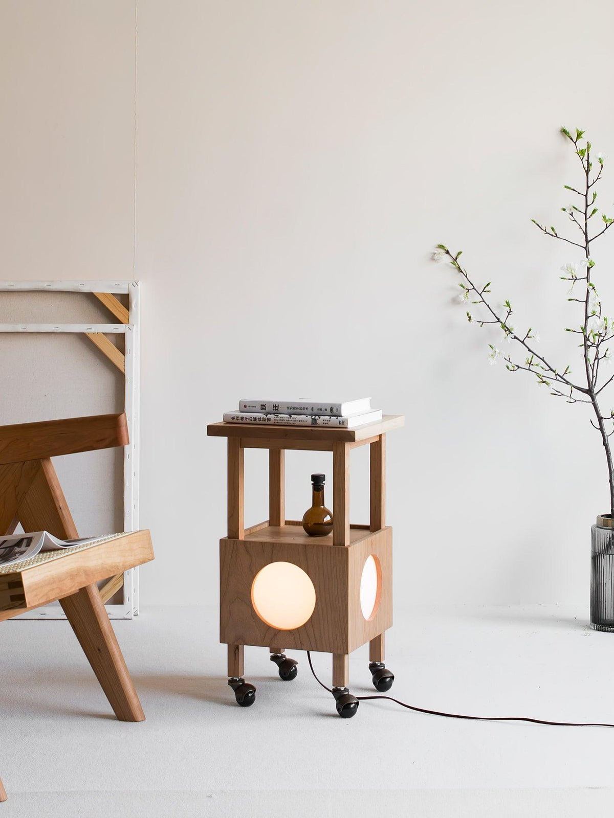 Cubby Mobile Table Lamp in Cherry Wood and Acrylic