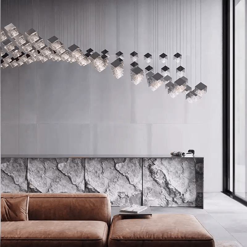 Cubic Luster Cascade Chandelier – Modern Geometric Crystal Pendant Light