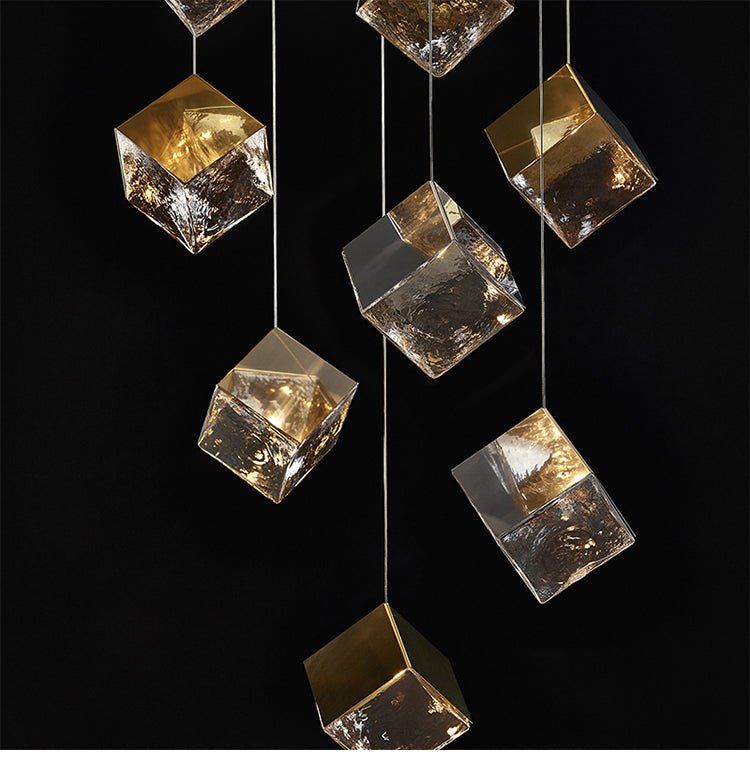 Cubic Luster Cascade Chandelier – Modern Geometric Crystal Pendant Light