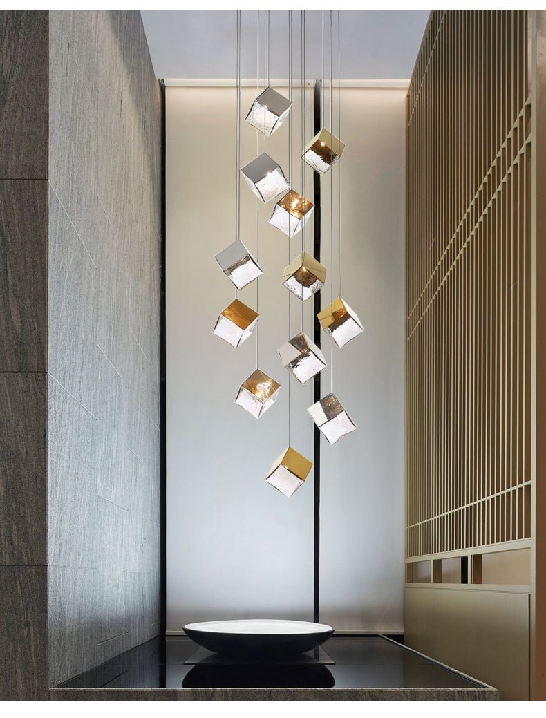 Cubic Luster Cascade Chandelier – Modern Geometric Crystal Pendant Light