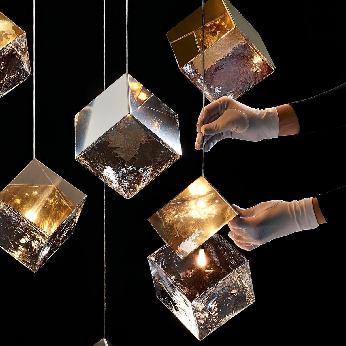 Cubic Luster Cascade Chandelier – Modern Geometric Crystal Pendant Light