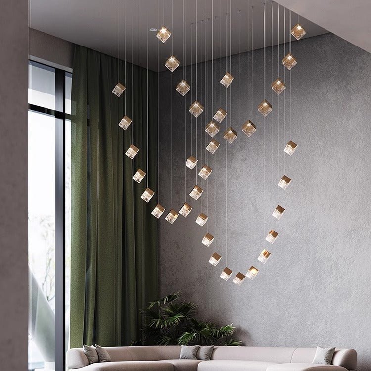 Cubic Luster Cascade Chandelier – Modern Geometric Crystal Pendant Light