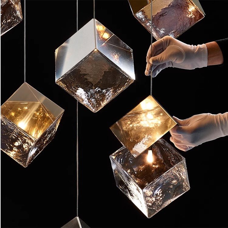 Cubic Luster Cascade Chandelier – Modern Geometric Crystal Pendant Light