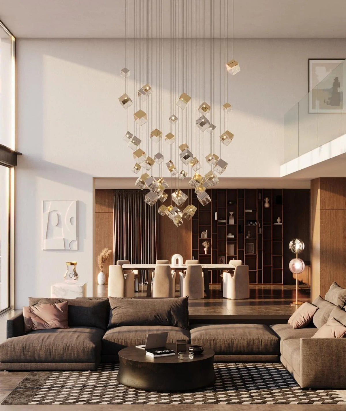 Cubic Luster Cascade Chandelier – Modern Geometric Crystal Pendant Light