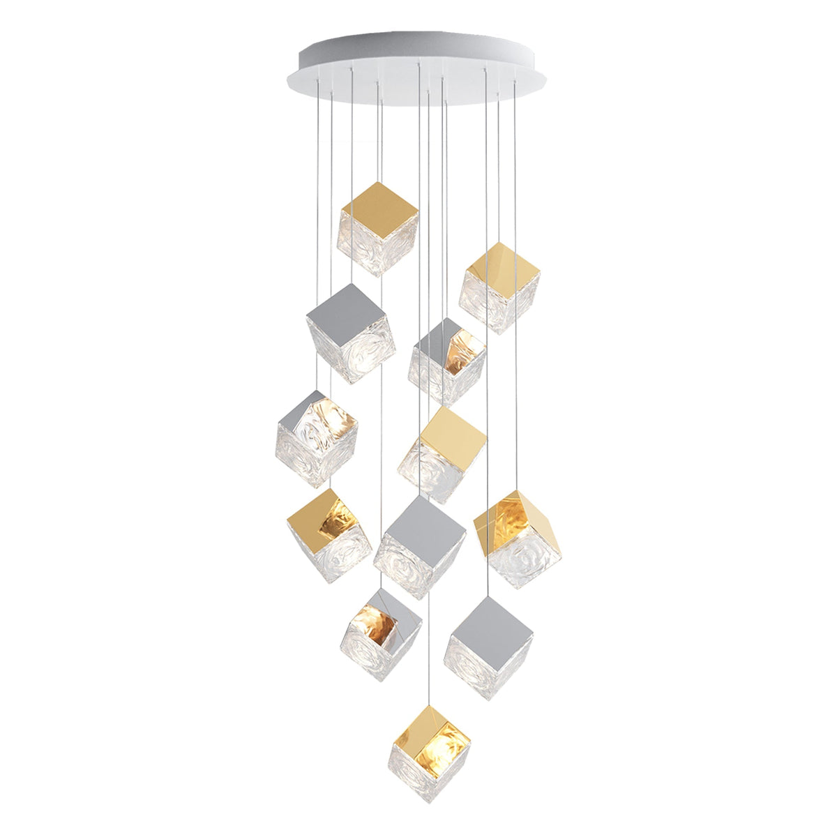 Cubic Luster Cascade Chandelier – Modern Geometric Crystal Pendant Light