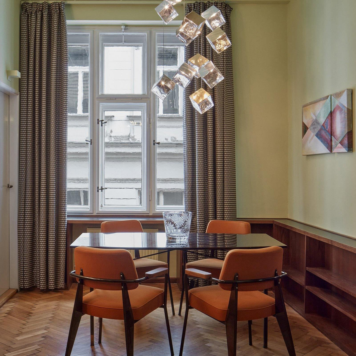 Cubic Luster Cascade Chandelier – Modern Geometric Crystal Pendant Light