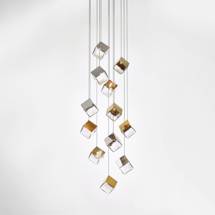 Cubic Luster Cascade Chandelier – Modern Geometric Crystal Pendant Light