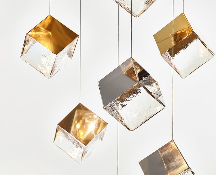 Cubic Luster Cascade Chandelier – Modern Geometric Crystal Pendant Light