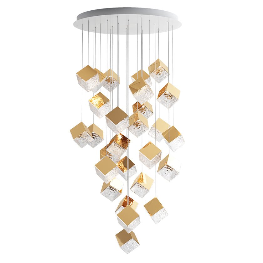 Cubic Luster Cascade Chandelier – Modern Geometric Crystal Pendant Light