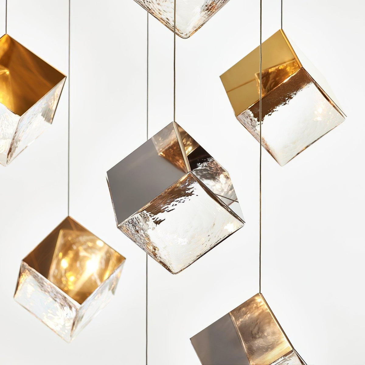Cubic Luster Cascade Chandelier – Modern Geometric Crystal Pendant Light