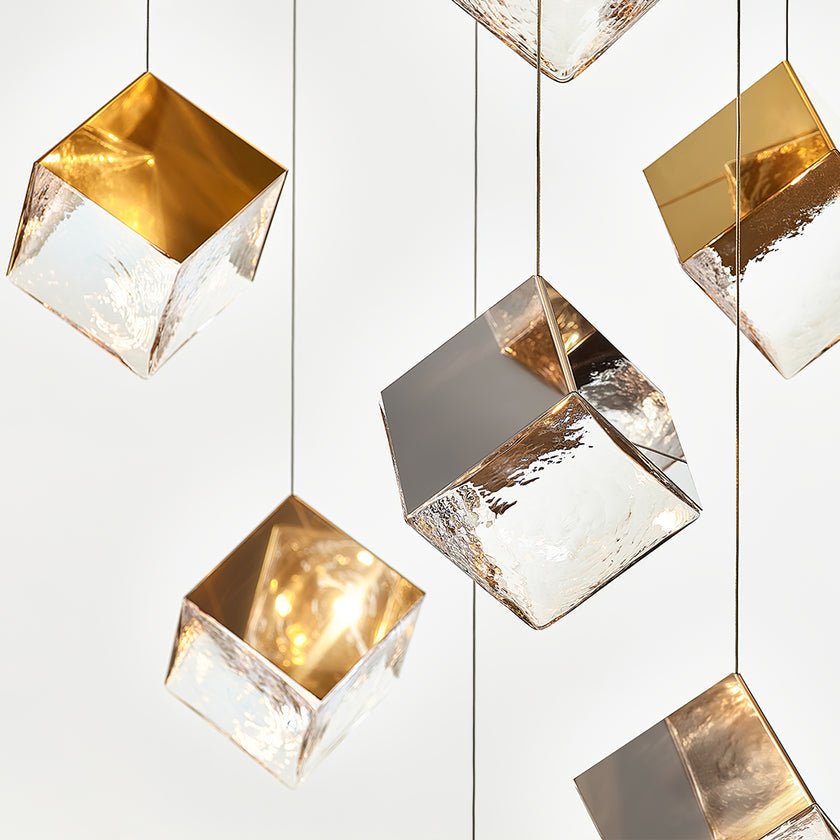 Cubic Luster Cascade Chandelier – Modern Geometric Crystal Pendant Light