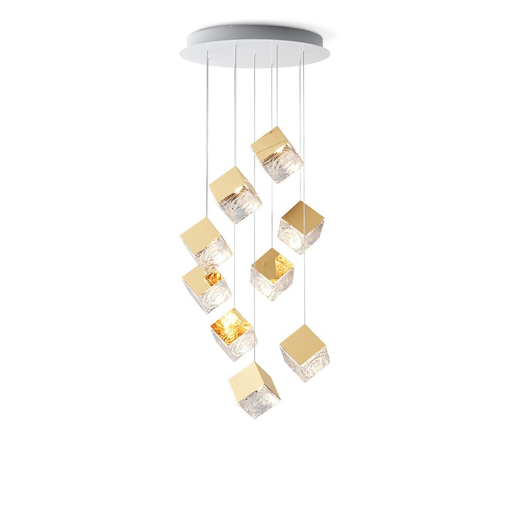 Cubic Luster Cascade Chandelier – Modern Geometric Crystal Pendant Light