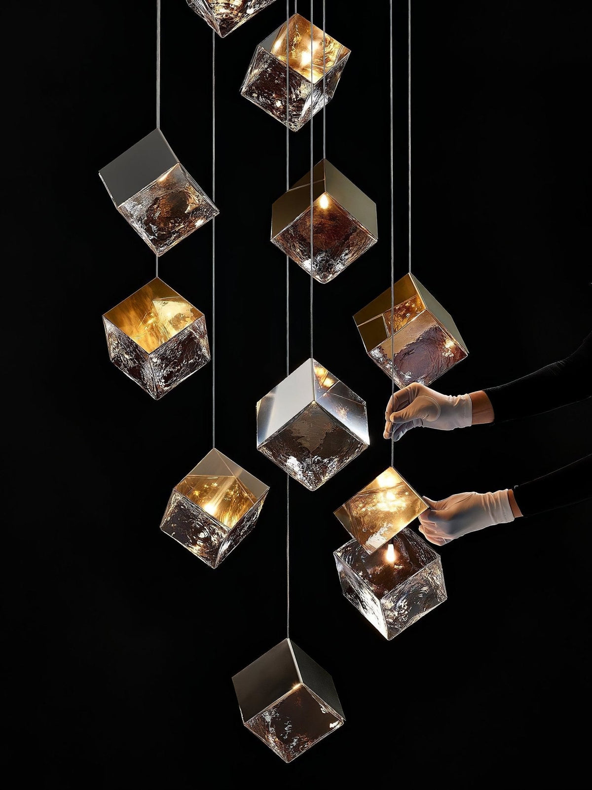 Cubic Luster Cascade Chandelier – Modern Geometric Crystal Pendant Light