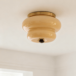 Curvaceous Flush Mount Ceiling Light with Gold Accents and Glass Shade