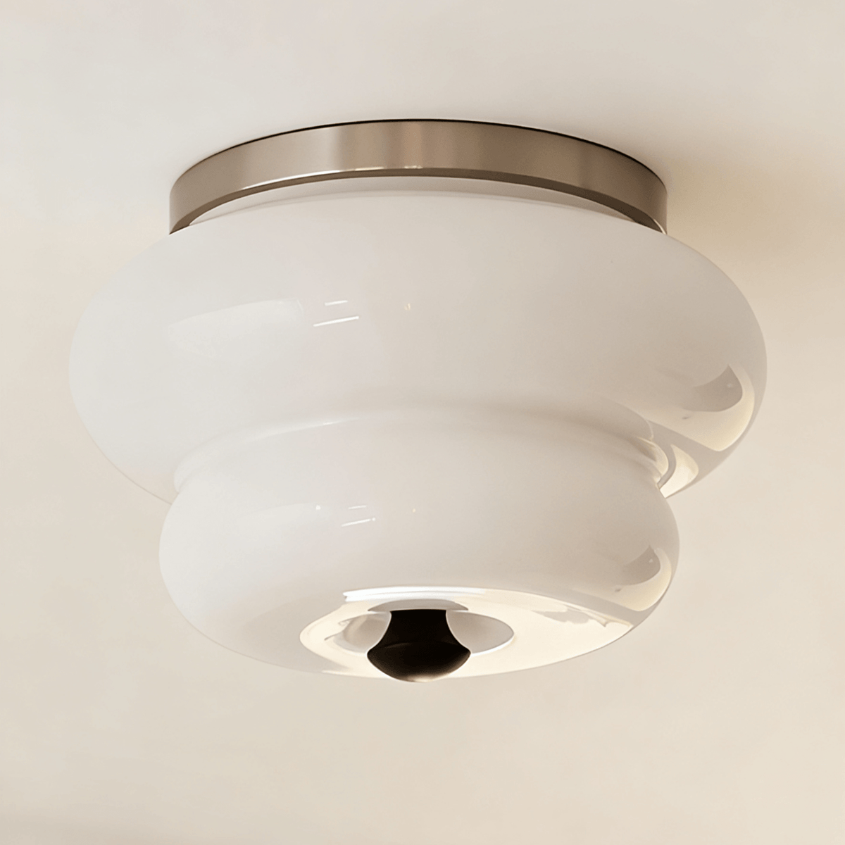 Curvaceous Flush Mount Ceiling Light with Gold Accents and Glass Shade