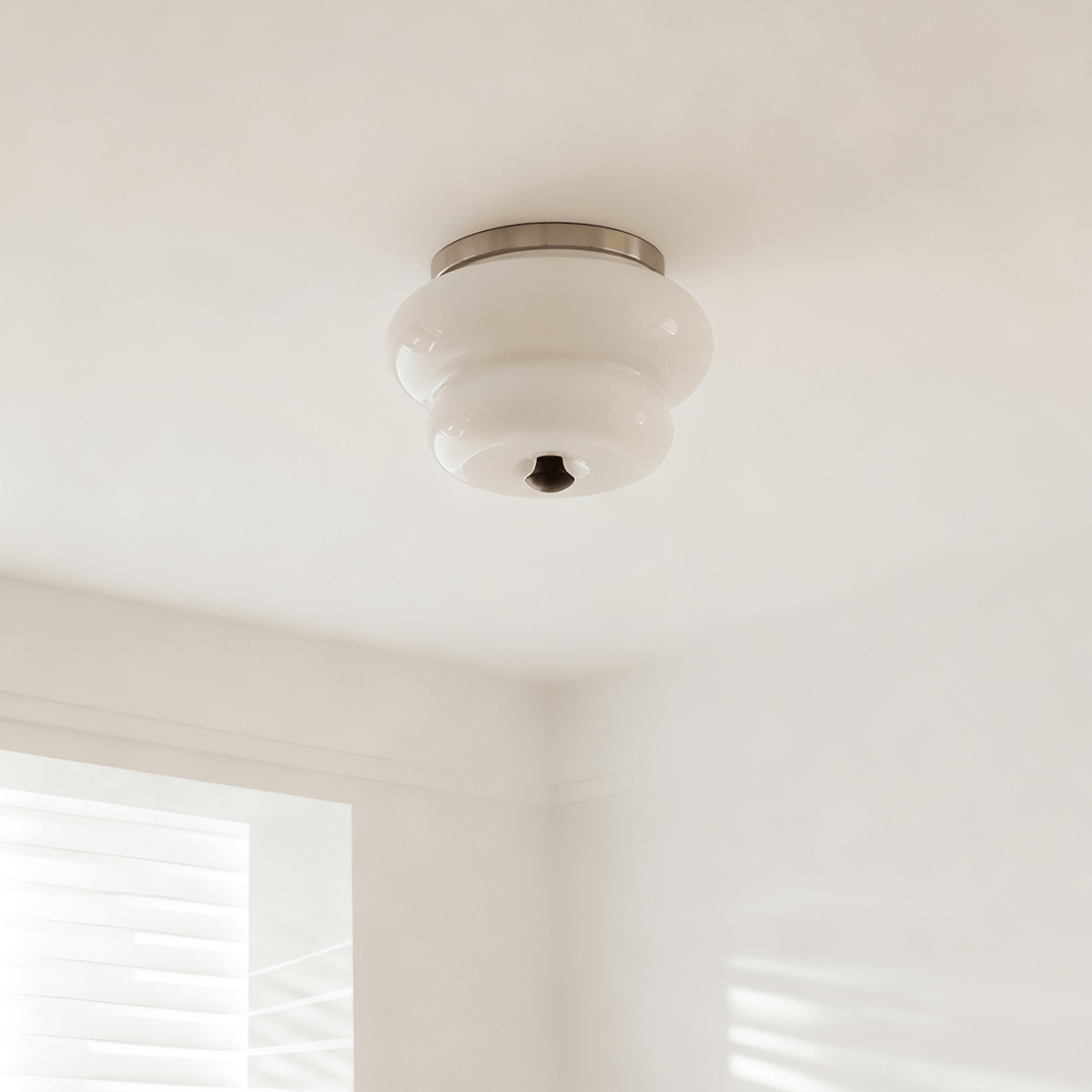 Curvaceous Flush Mount Ceiling Light with Gold Accents and Glass Shade