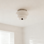 Curvaceous Flush Mount Ceiling Light with Gold Accents and Glass Shade