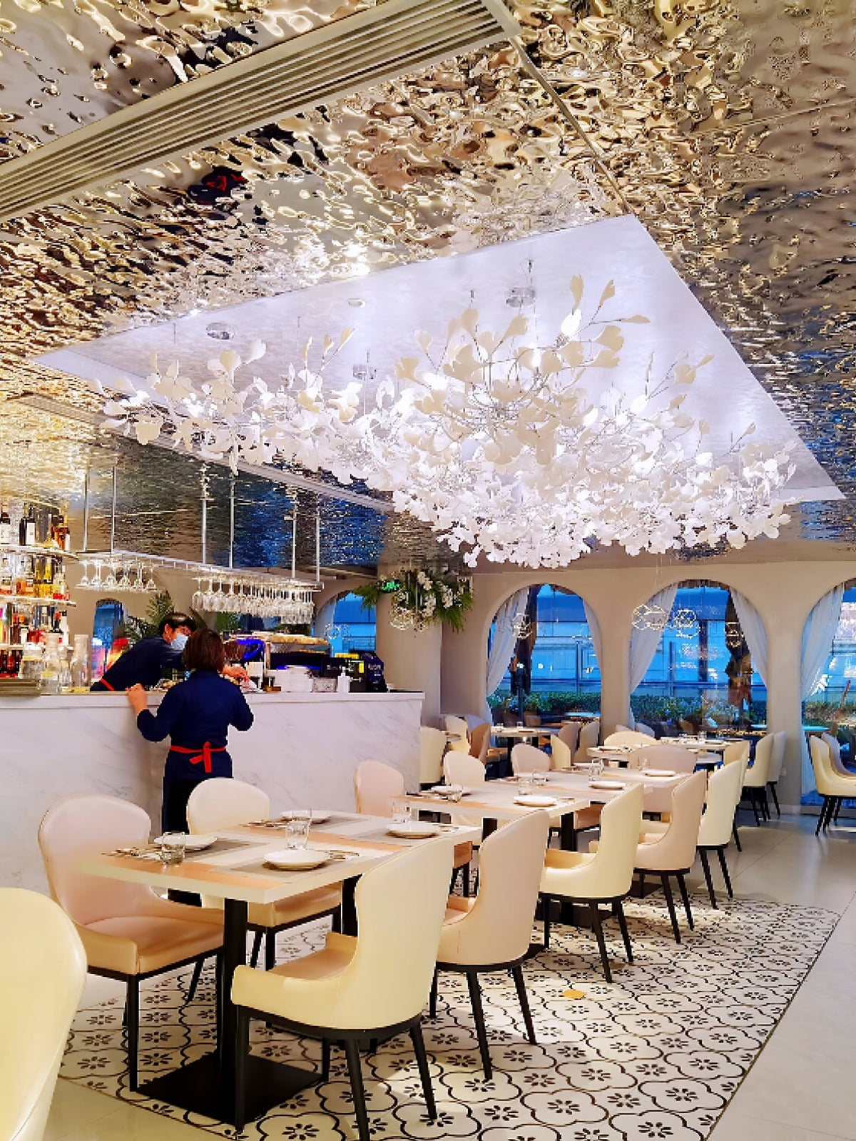 Gingko Leaves Linear Chandelier – Hand-Cast Porcelain Sculptural Pendant Light